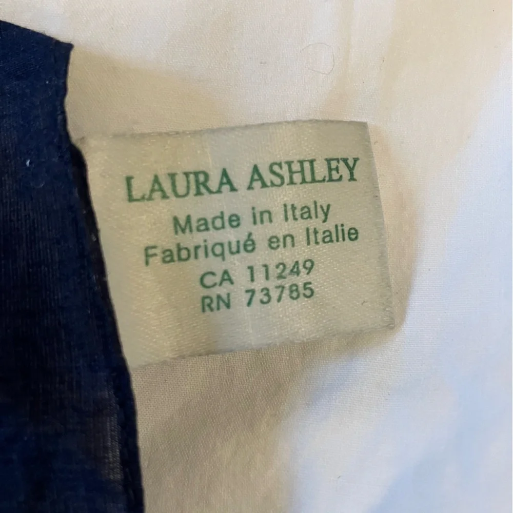 VTG Laura Ashley Italian Cotton Navy Blue Floral Square Scarf Cottagecore 19.5in